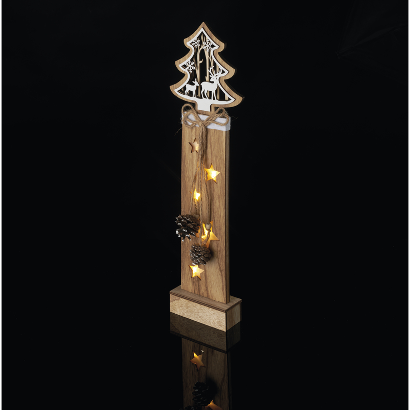 LED vánoční strom dřevěný, 48cm, 2× AA, teplá bílá, časovač