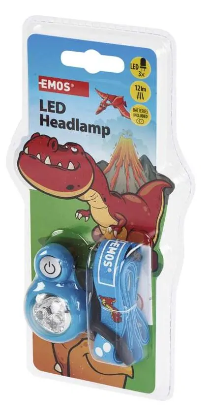 Dětská LED čelovka Dino, modrá