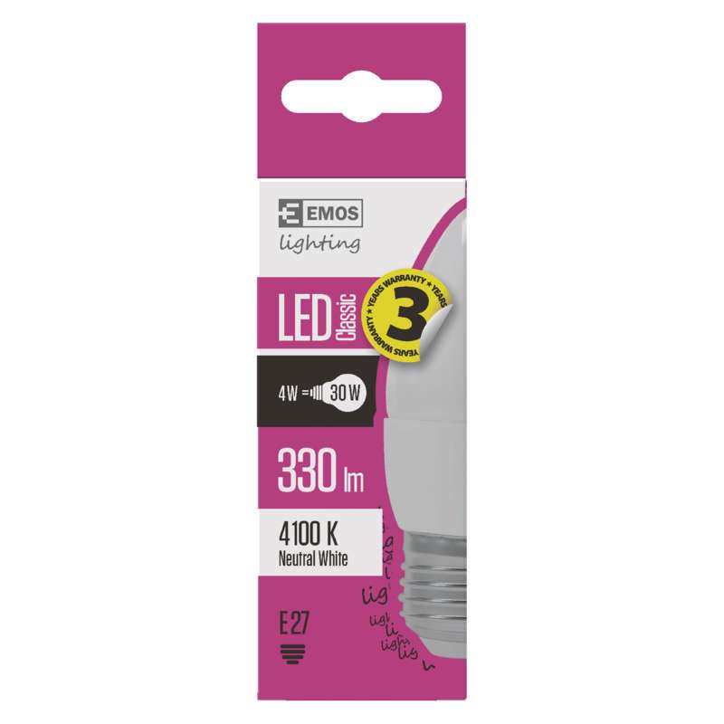 LED žárovka Classic Candle 4W E27 neutrální bílá