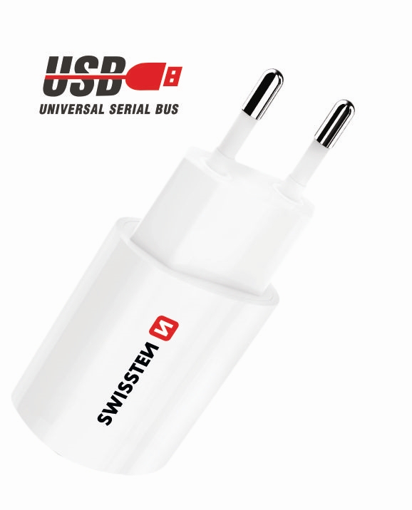 SÍŤOVÝ ADAPTÉR SWISTEEN NA USB 1A POWER BÍLÝ