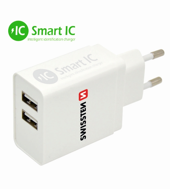 SÍŤOVÝ ADAPTÉR SWISTEEN SMART IC 2x USB 3,1A POWER BÍLÝ