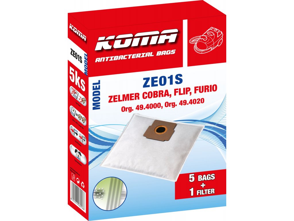 ZE01S - Sáčky do vysavače Zelmer Cobra, Flip, Furio textilní 