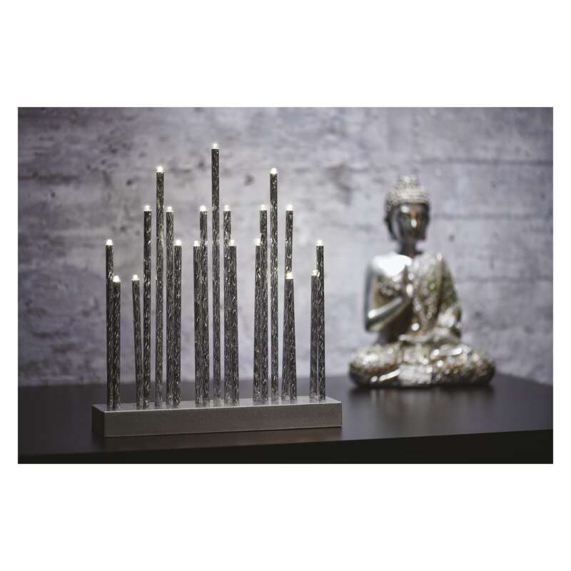 LED svícen stříbrný, 3× AA, teplá bílá, časovač