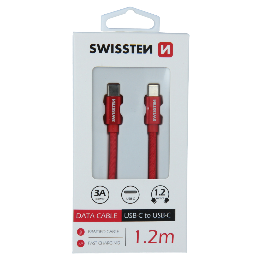 DATOVÝ KABEL SWISSTEN TEXTILE USB-C / USB-C 1,2 M ČERVENÝ
