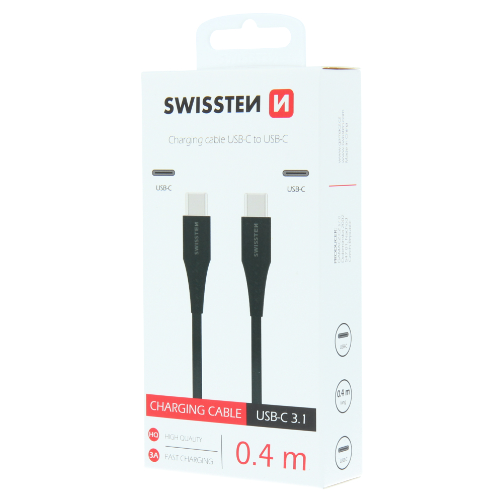 DATOVÝ KABEL SWISSTEN USB-C / USB-C 0,4 M ČERNÝ