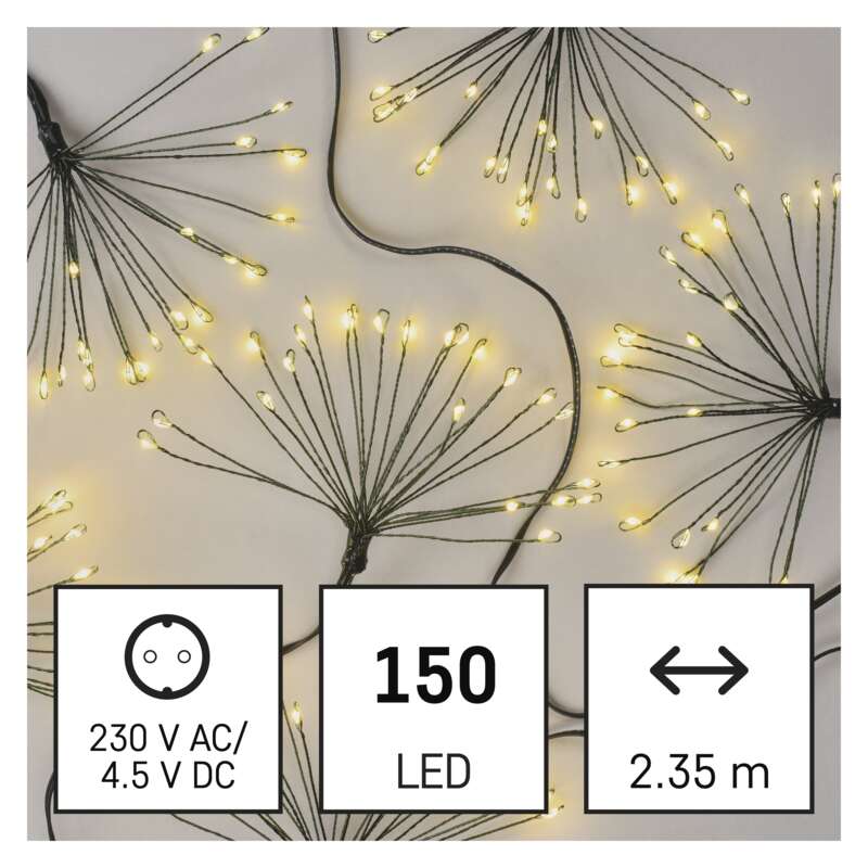 LED světelný řetěz – svítící trsy, nano, 2,35 m, vnitřní, teplá bílá, časovač