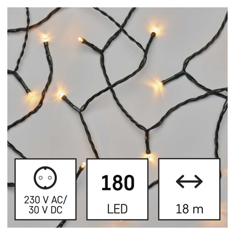 LED vánoční řetěz, 18 m, venkovní i vnitřní, vintage, časovač