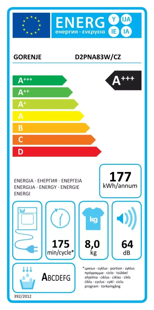 Sušička prádla Gorenje D2PNA83W/CZ