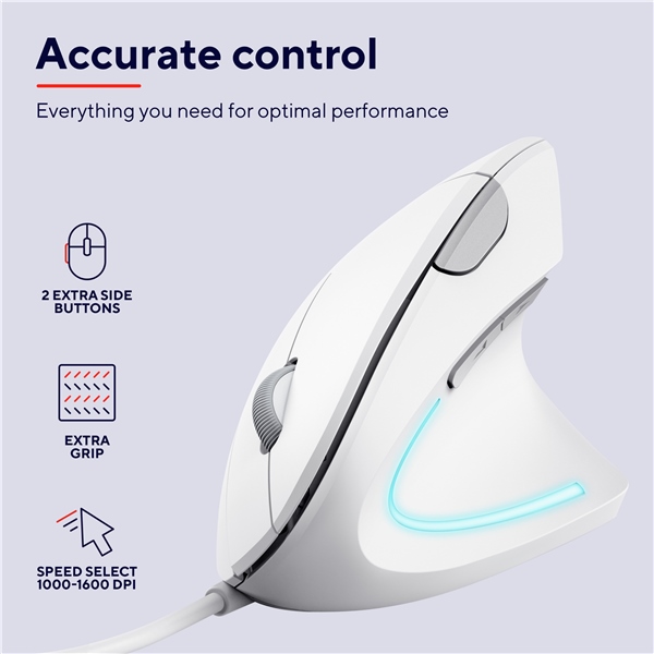 Myš Trust Verto Ergonomic / optická/ 6 tlačítek/ 1600DPI - bílá