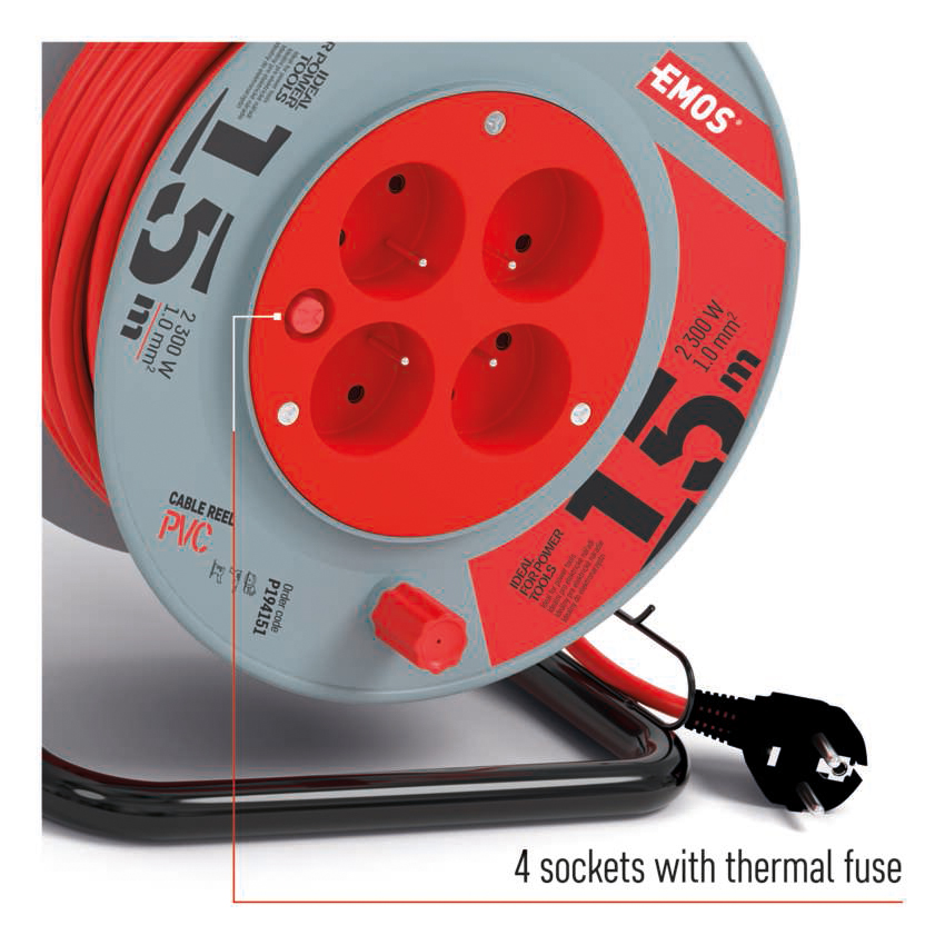 Prodlužovací kabel na bubnu 15 m / 4 zásuvky