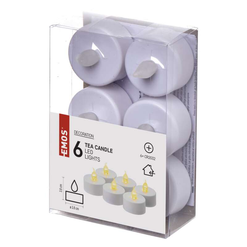 LED dekorace – čajová svíčka bílá, CR2032, vnitřní, vintage, 6 ks