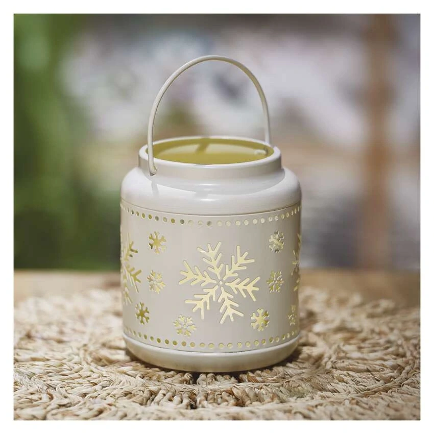 LED dekorace – lucerna s vločkami kovová bílá, 14 cm, 3x AAA, vnitřní, vintage