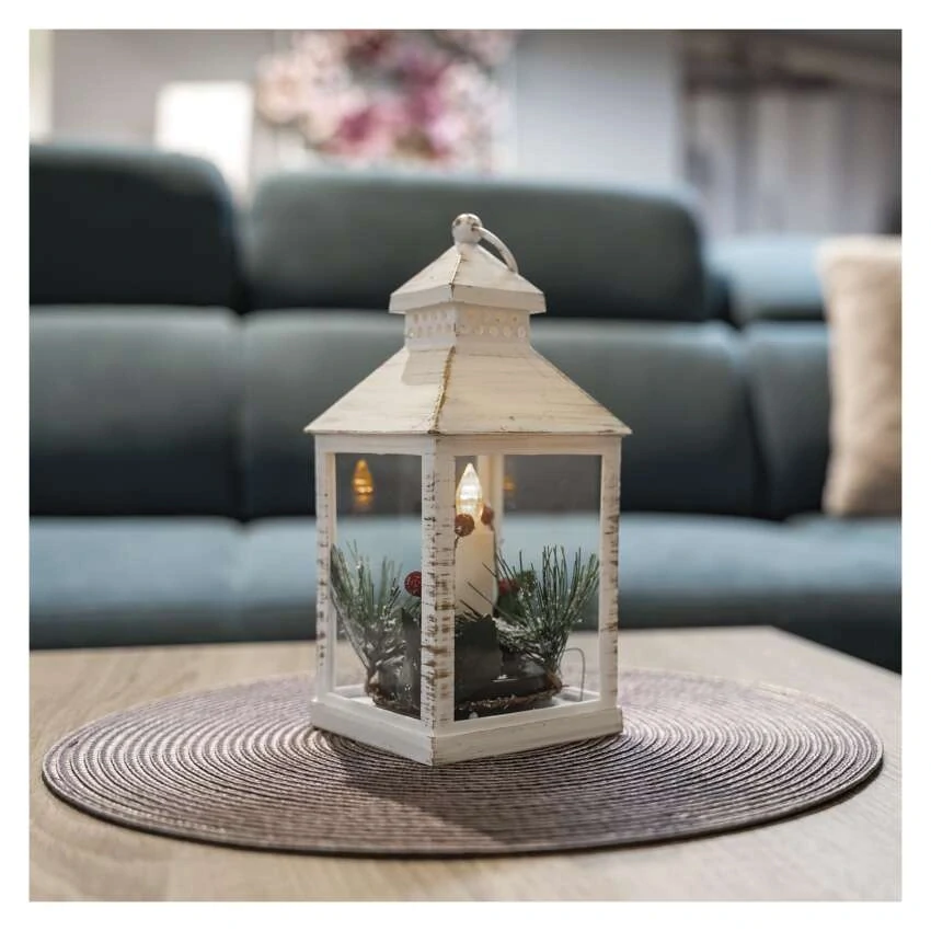 LED dekorace – vánoční lucerna se svíčkou, 23 cm, 3x AAA, vnitřní, vintage