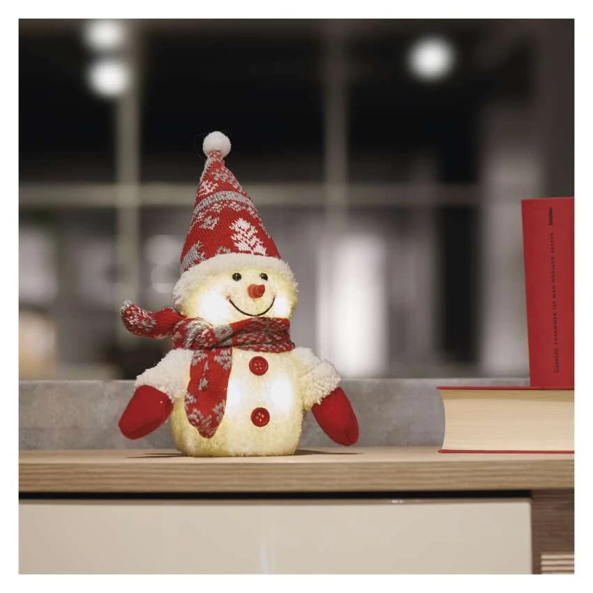 LED vánoční sněhulák svítící, 25 cm, 3x AAA, vnitřní, teplá bílá