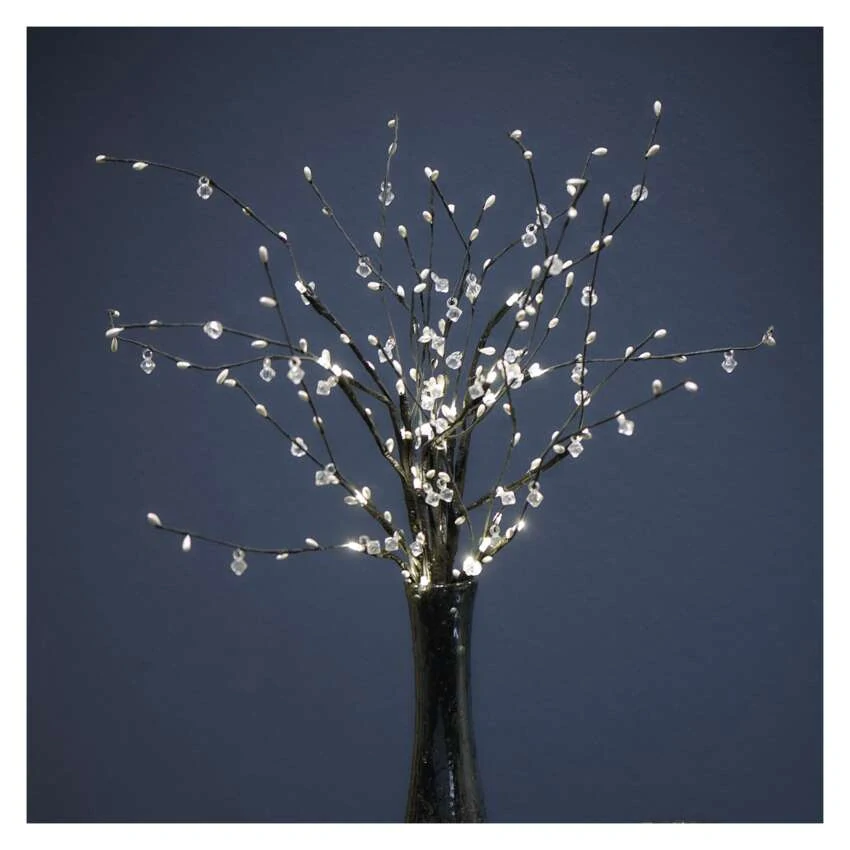LED větvička s perlami, 60 cm, 3x AA, vnitřní, teplá bílá, časovač