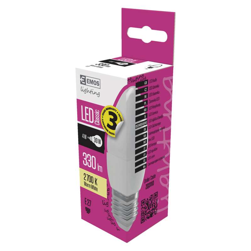 LED žárovka Classic Candle 4W E27 teplá bílá
