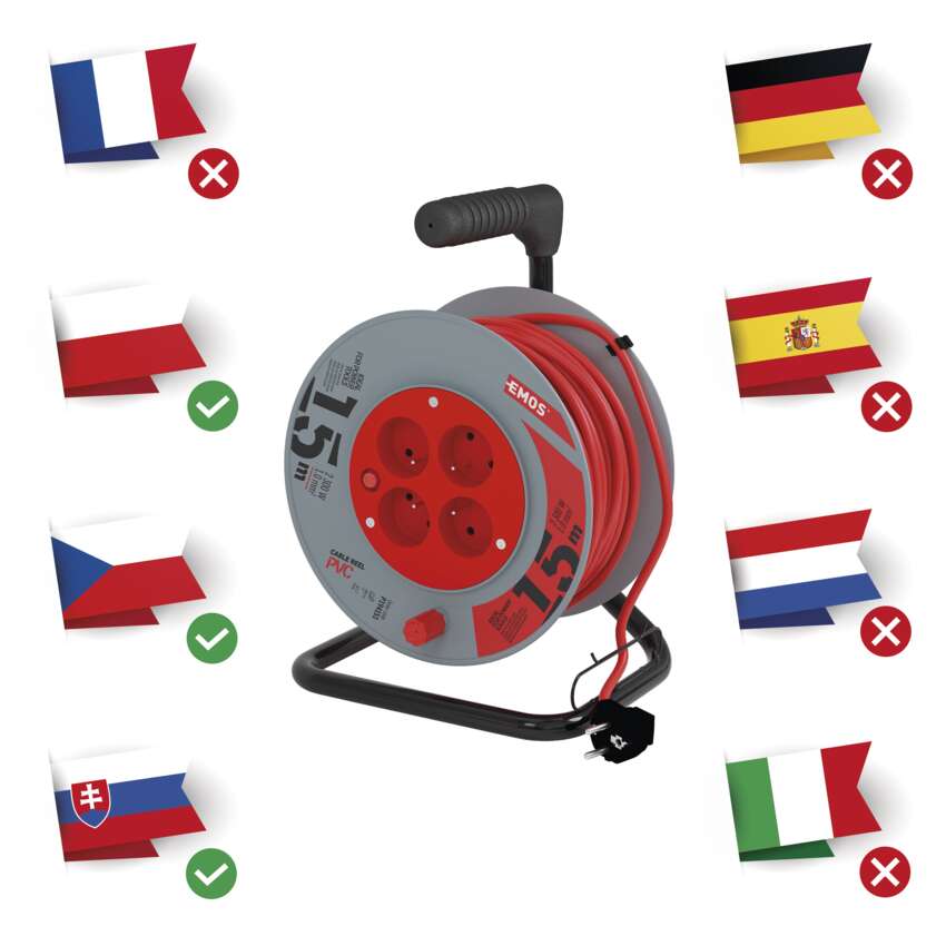 Prodlužovací kabel na bubnu 15 m / 4 zásuvky