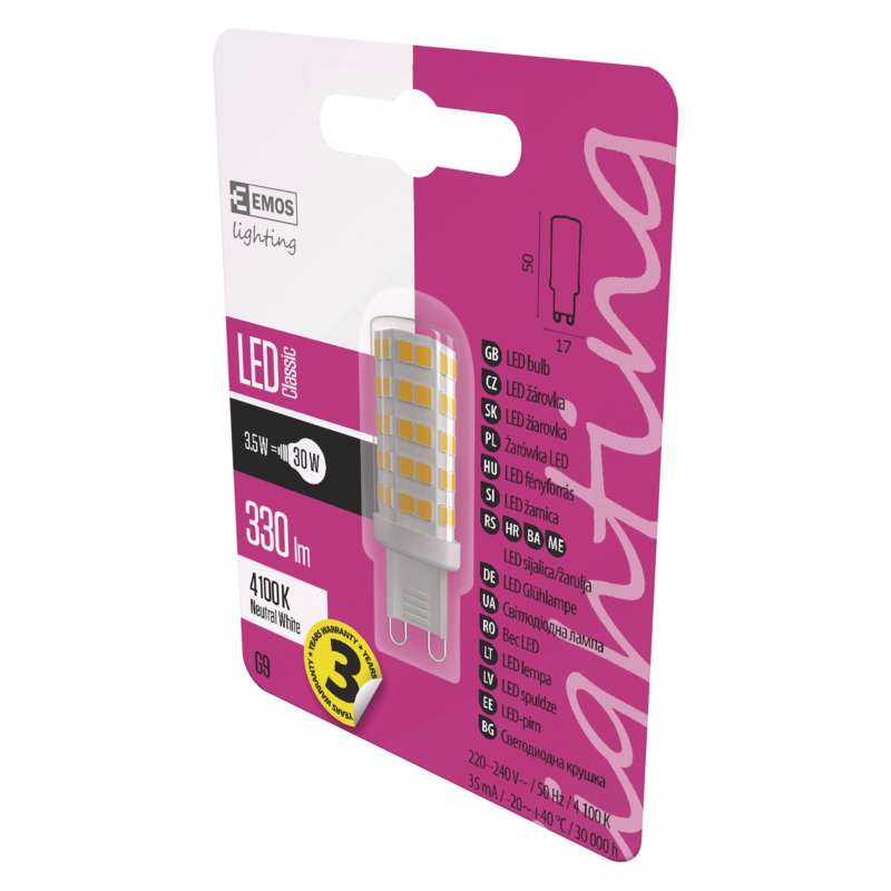 LED žárovka Classic JC A++ 3,5W G9 neutrální bílá