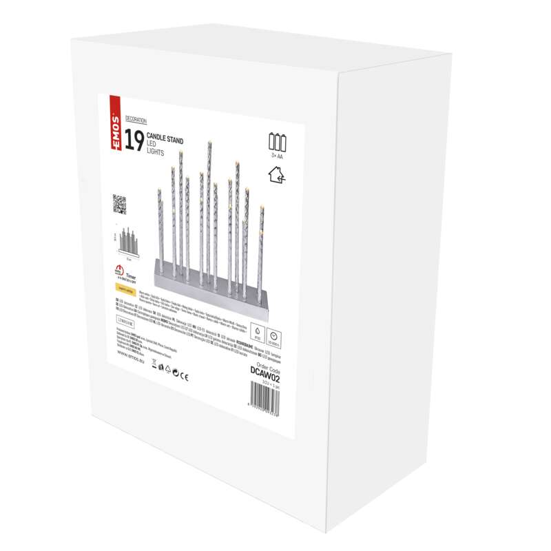 LED svícen stříbrný, 3× AA, teplá bílá, časovač