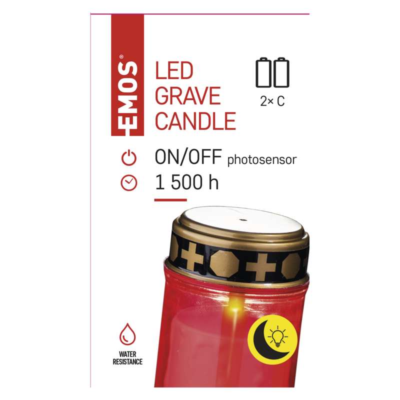LED hřbitovní svíčka, 2× C, červená, senzor