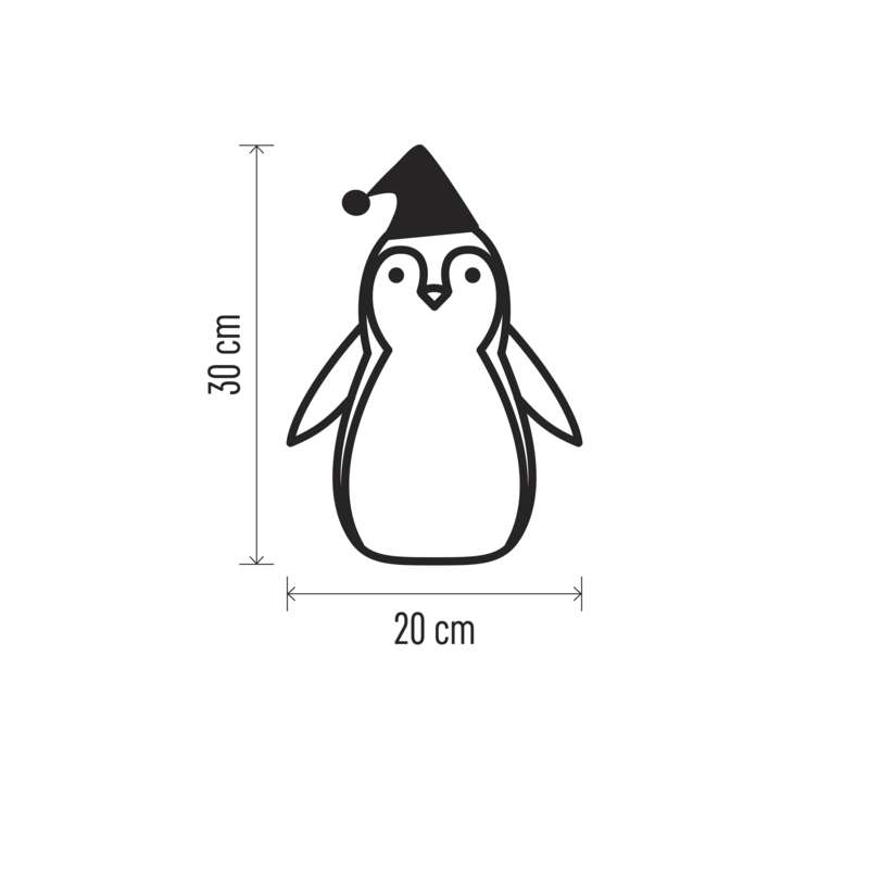 LED vánoční tučňák dřevěný, 30 cm, 2x AA, vnitřní, teplá bílá, časovač