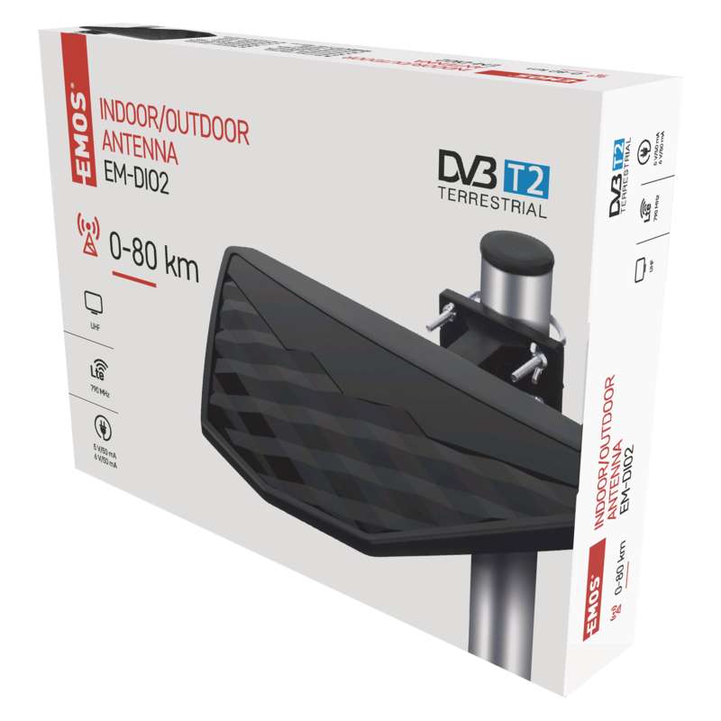 Univerzální anténa EMOS EM-DIO2, 0–80 km DVB-T2