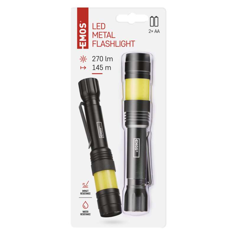 360° COB LED svítilna kovová, 270 lm, 2× AA - ROZBALENO!