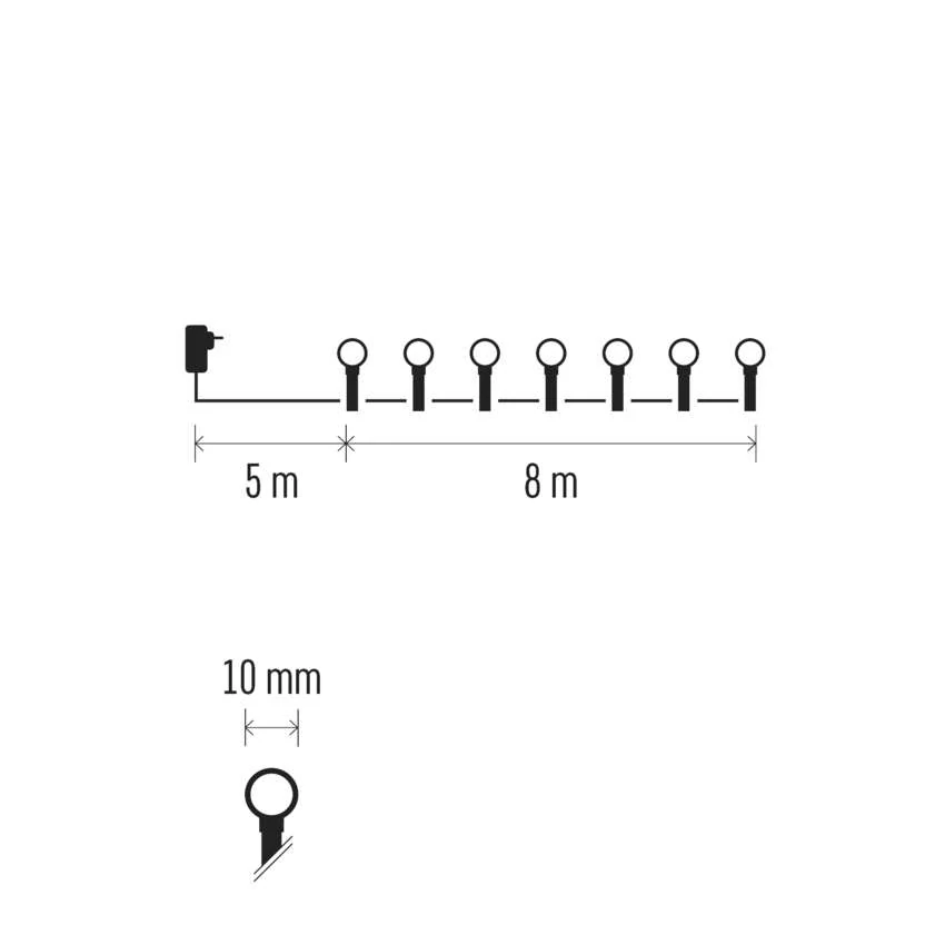 LED vánoční cherry řetěz – kuličky, 8 m, venkovní i vnitřní, teplá bílá, časovač