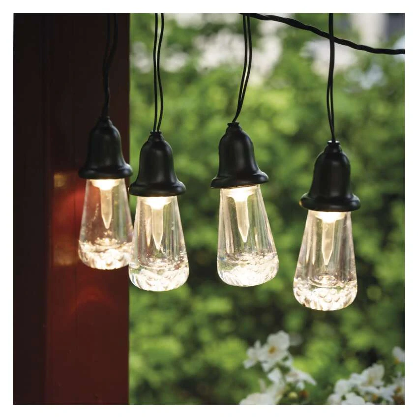 LED světelný řetěz – 16x párty žárovky čiré, 7,6 m, venkovní i vnitřní, teplá bílá