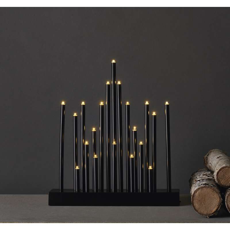 LED svícen černý, 3× AA, teplá bílá, časovač