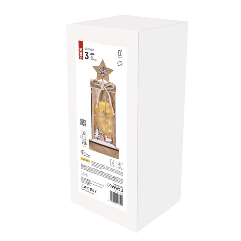 LED dekorace dřevěná – zimní krajina, 34 cm, 2x AA, vnitřní, teplá bílá, časovač