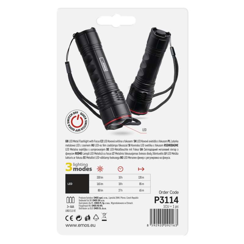 LED svítilna kovová, 330 lm, 3× AAA, FOKUS