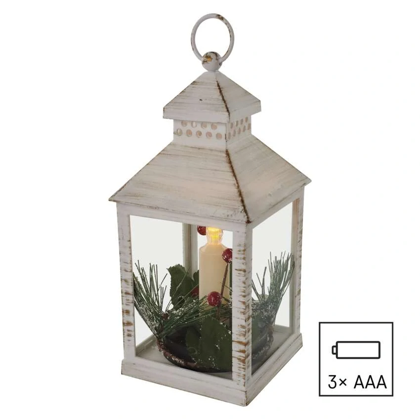 LED dekorace – vánoční lucerna se svíčkou, 23 cm, 3x AAA, vnitřní, vintage