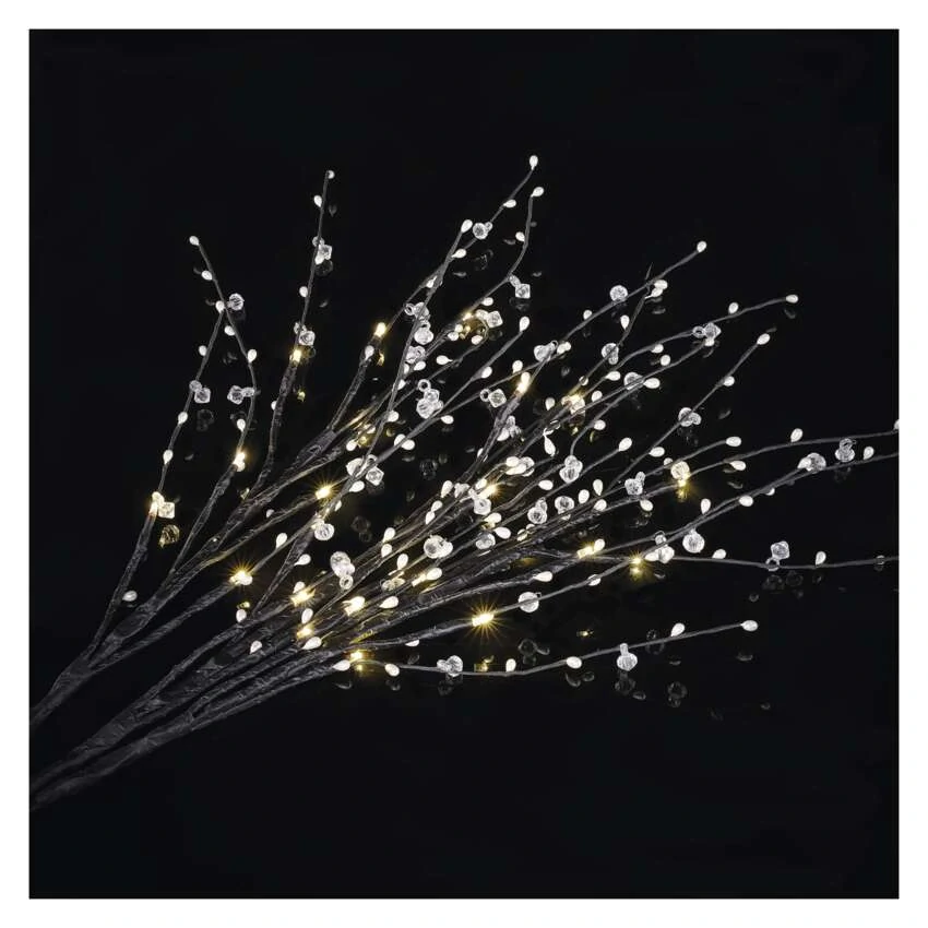 LED větvička s perlami, 60 cm, 3x AA, vnitřní, teplá bílá, časovač