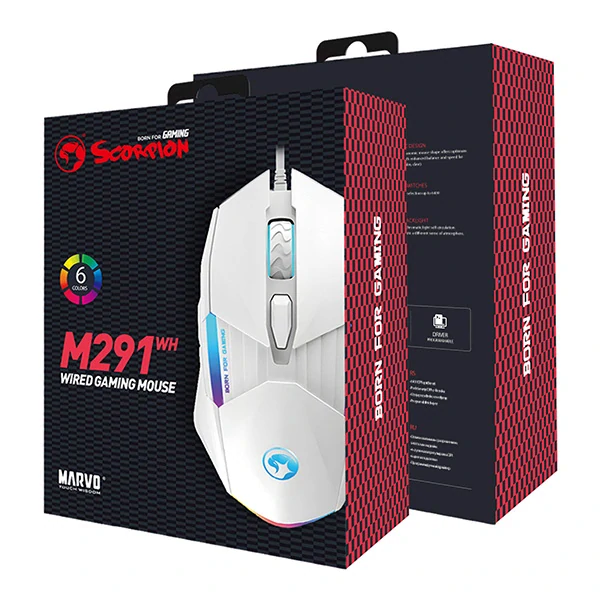 Myš drátová Marvo M291 bílá, 6400DPI