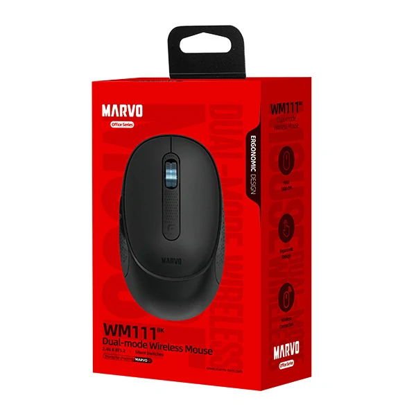 Myš bezdrátová Marvo WM111 BK, 2,4G i Bluetooth, černá, 1600DPI