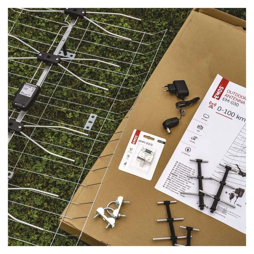 Anténa venkovní EM-030, 0–100 km, DVB-T2, DAB, filtr LTE/4G