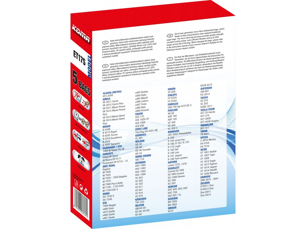 ET17S - Sáčky do vysavače ETA Baggin 7468 textilní