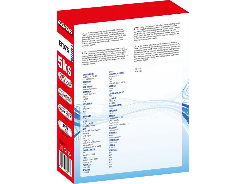 ET07S - Sáčky do vysavače ETA Optimo 1406, Astro 1410, Aquill 1412 textilní