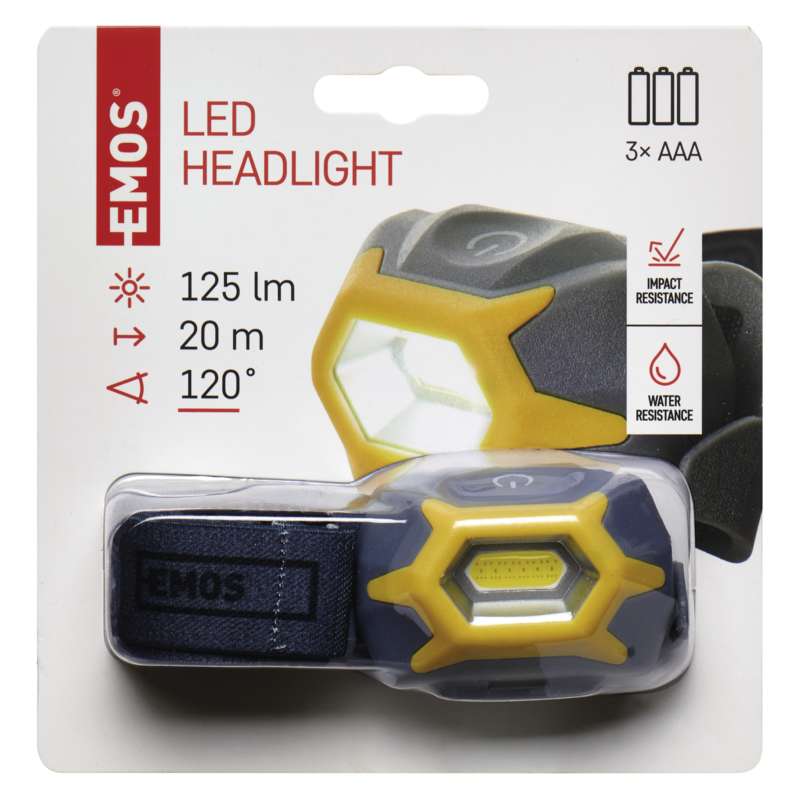 COB LED čelovka P3532, 140 lm, 16m, 3× AAA