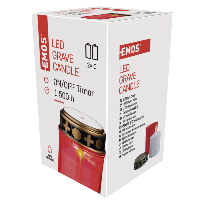 LED hřbitovní svíčka, 2× C, červená, časovač