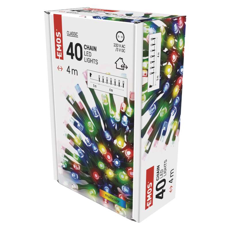 LED vánoční řetěz, 12 m, venkovní i vnitřní, multicolor, časovač