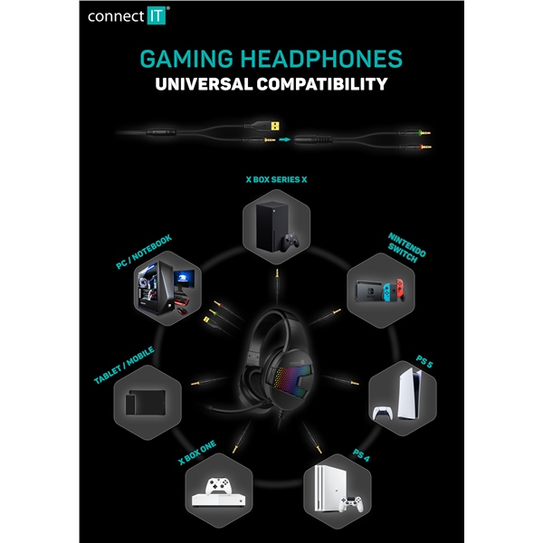 Headset Connect IT Doodle RGB - černý