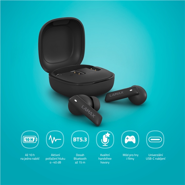 Sluchátka LAMAX Clips1 ANC - černá