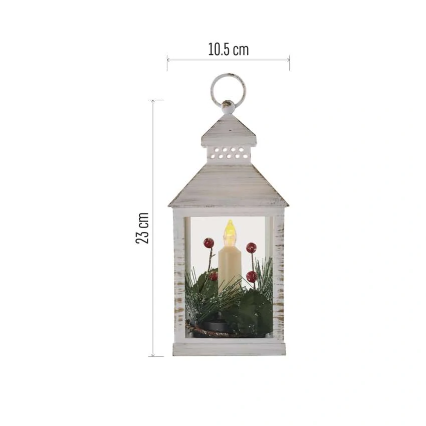 LED dekorace – vánoční lucerna se svíčkou, 23 cm, 3x AAA, vnitřní, vintage