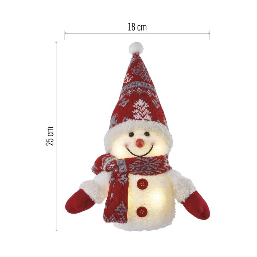 LED vánoční sněhulák svítící, 25 cm, 3x AAA, vnitřní, teplá bílá