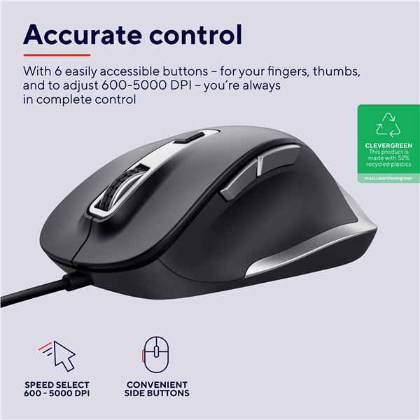 Myš Trust Fyda optická/6 tlačítek/5000DPI - černá