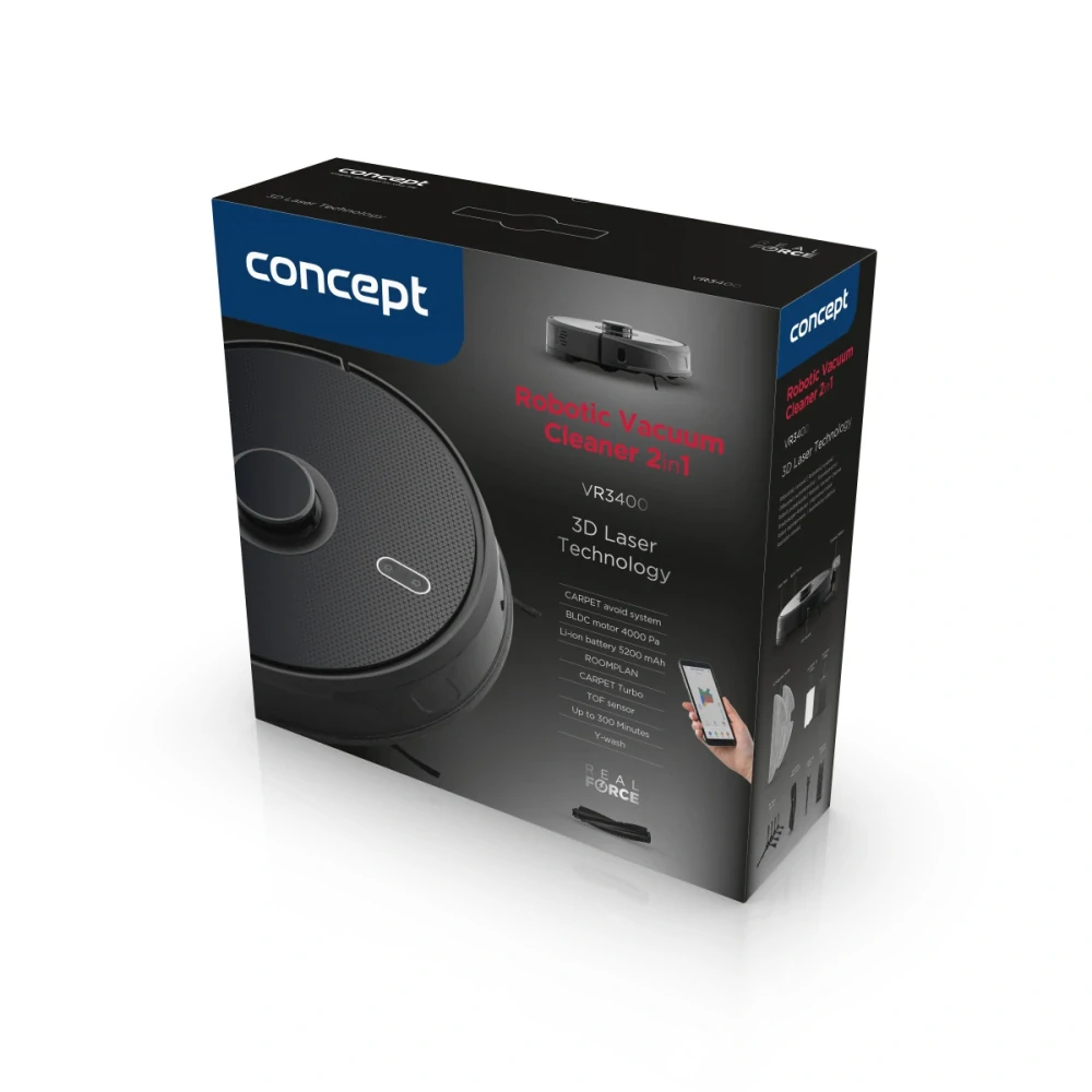 Robotický vysavač s mopem 2v1 REAL FORCE Laser 3D VR3400