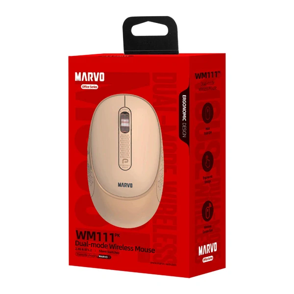 Myš bezdrátová Marvo WM111 BK, 2,4G i Bluetooth, růžová, 1600DPI
