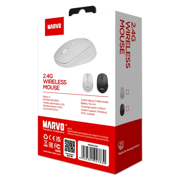 Myš bezdrátová Marvo WM103WH bílá, 1600DPI